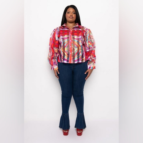 NWT Plus C'EST LA VIE Printed Sheer Blouse Size 1X - Picture 5 of 7